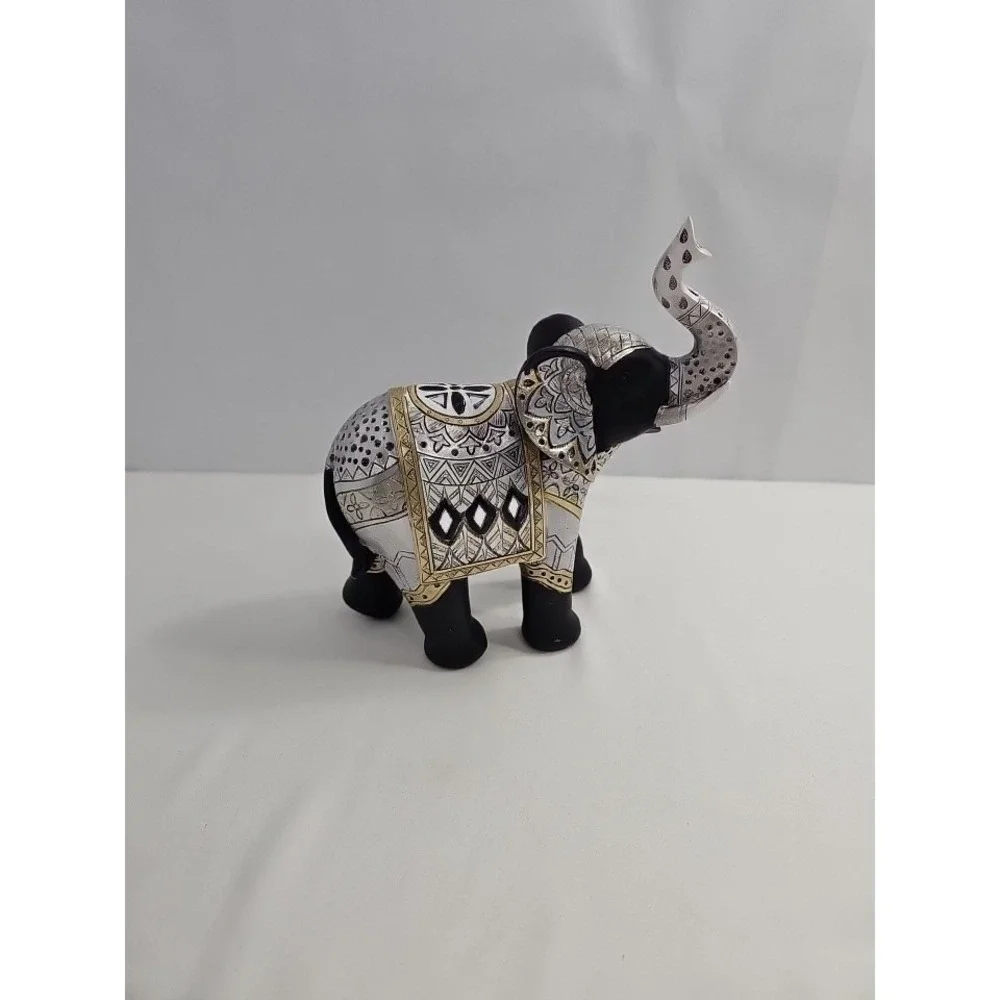 Elephant Raised Trunk Figurine Embellished with Mirrors And Beautiful Designs